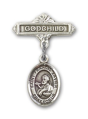 Pin Badge with St. Francis Xavier Charm and Godchild Badge Pin - Silver tone