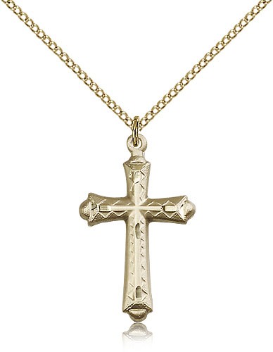 Fluted Texture Cross Necklace - 14KT Gold Filled