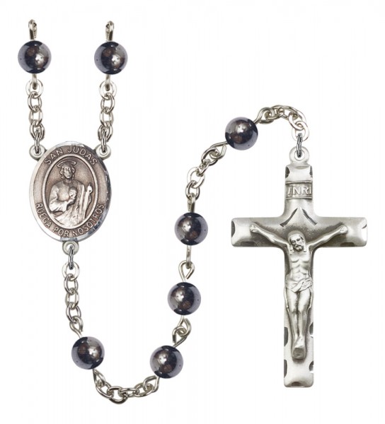 Men's San Judas Silver Plated Rosary - Gray