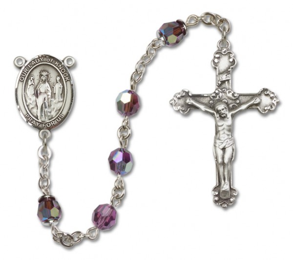 Our Lady of Knock Sterling Silver Heirloom Rosary Fancy Crucifix - Amethyst