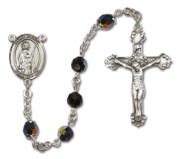 St. Grace Sterling Silver Heirloom Rosary Fancy Crucifix - Black