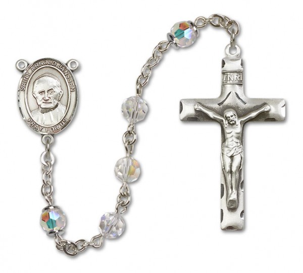 St. Arnold Janssen Sterling Silver Heirloom Rosary Squared Crucifix - Crystal