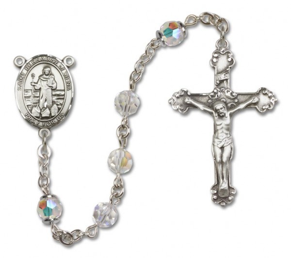 St. Bernadine Sterling Silver Heirloom Rosary Fancy Crucifix - Crystal