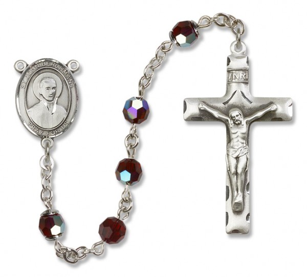 St. John Berchmans Sterling Silver Heirloom Rosary Squared Crucifix - Garnet