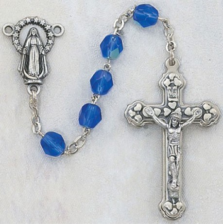 September Birthstone Rosary (Sapphire) - Silver Oxidized - Sapphire