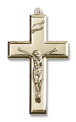 Men's Thick High Polish Crucifix Pendant - 14K Solid Gold