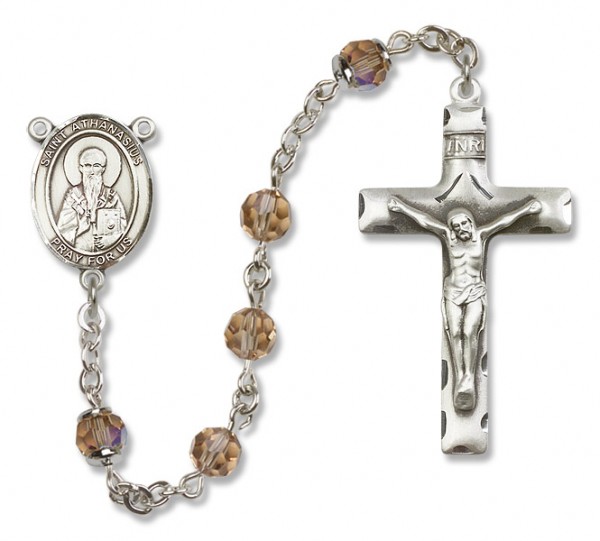 St. Athanasius Rosary Our Lady of Mercy Sterling Silver Heirloom Rosary Squared Crucifix - Topaz