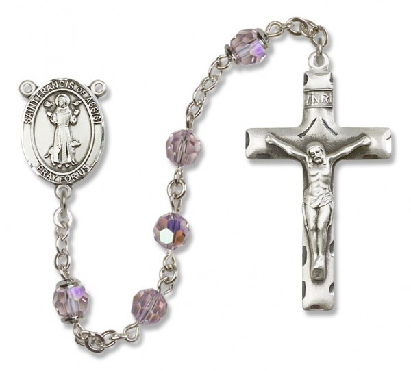 St. Francis of Assisi Sterling Silver Heirloom Rosary Squared Crucifix - Light Amethyst