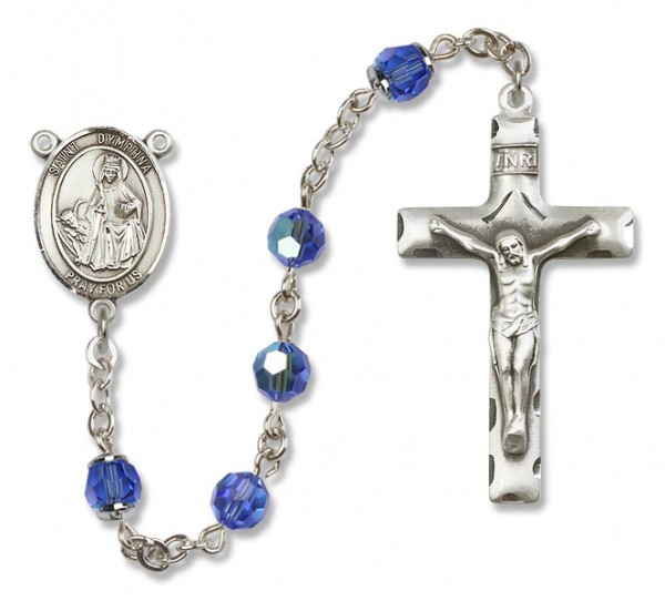 St. Dymphna Sterling Silver Heirloom Rosary Squared Crucifix - Sapphire