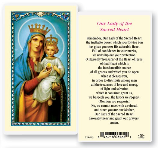 Our Lady of The Sacred Heart Laminated Prayer Card - 25 Cards Per Pack .80 per card