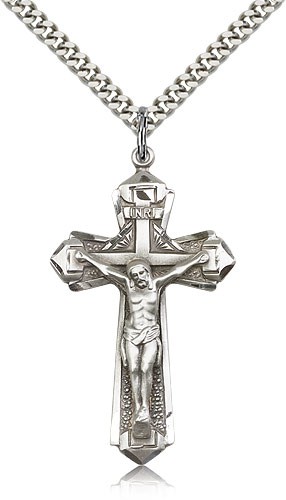 Men's Pointed Edge Crucifix Pendant - Sterling Silver