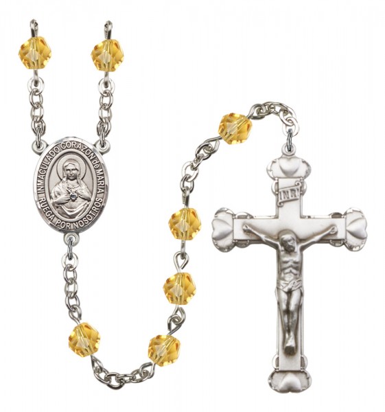 Women's Corazon Inmaculado de Maria Birthstone Rosary - Topaz