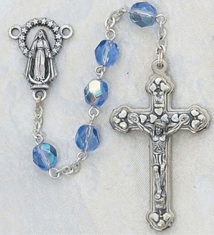 December Birthstone Rosary (Zircon) - Silver Oxidized - Light Blue