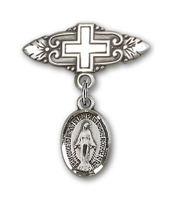 Baby Pin with Miraculous Charm and Badge Pin with Cross - Sterling Silver