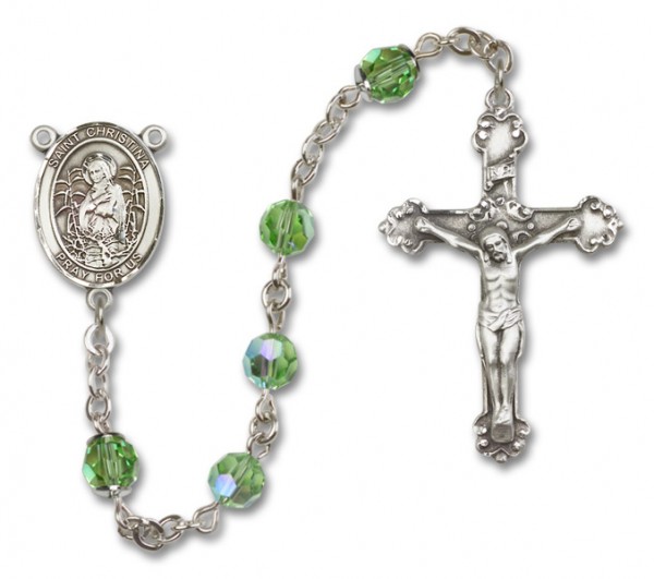 St. Christina the Astonishing Sterling Silver Heirloom Rosary Fancy Crucifix - Peridot