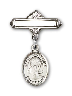 Pin Badge with St. Apollonia Charm and Polished Engravable Badge Pin - Silver tone