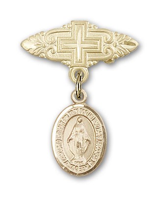 Pin Badge with Miraculous Charm and Badge Pin with Cross - Gold Tone