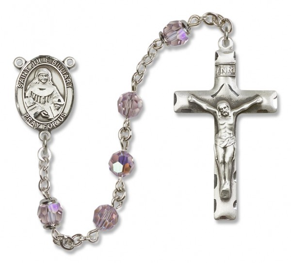 St. Julia Billiart Sterling Silver Heirloom Rosary Squared Crucifix - Light Amethyst