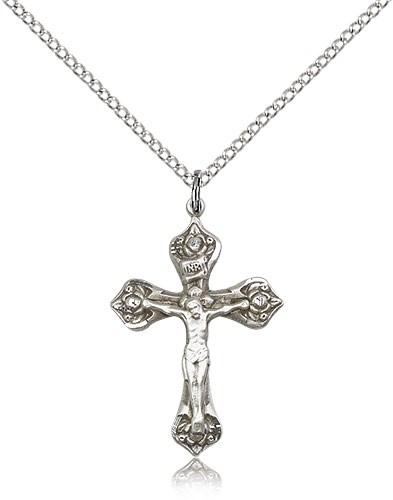 Women's Rosebud Crucifix Necklace - Sterling Silver