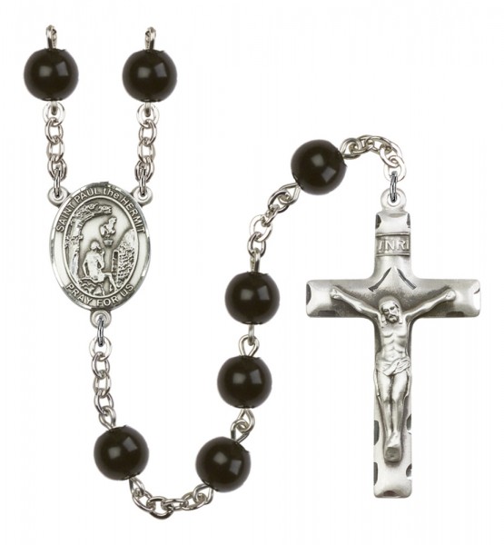 Men's St. Paul the Hermit Silver Plated Rosary - Black