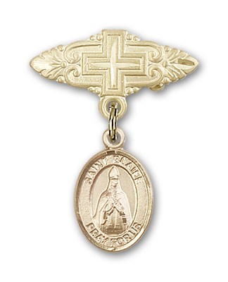 Pin Badge with St. Blaise Charm and Badge Pin with Cross - Gold Tone