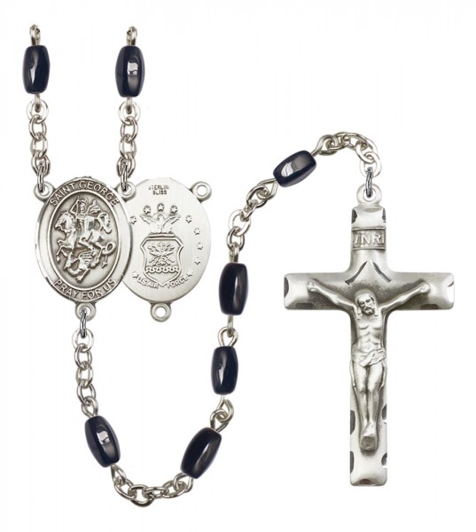 Men's St. George Air Force Silver Plated Rosary - Black | Silver
