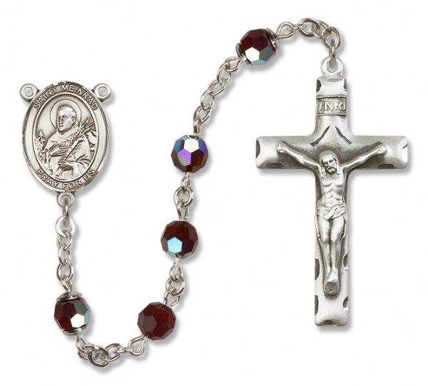 St. Meinrad of Einsideln Sterling Silver Heirloom Rosary Squared Crucifix - Garnet