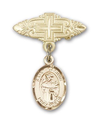 Pin Badge with St. Casimir of Poland Charm and Badge Pin with Cross - Gold Tone