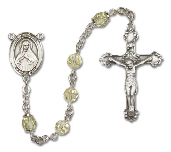 St. Olivia Sterling Silver Heirloom Rosary Fancy Crucifix - Zircon