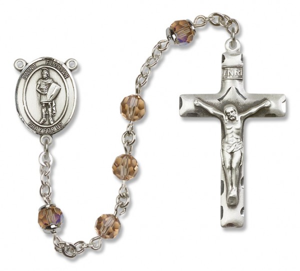 St. Florian Sterling Silver Heirloom Rosary Squared Crucifix - Topaz