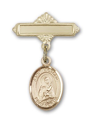 Pin Badge with St. Victoria Charm and Polished Engravable Badge Pin - Gold Tone