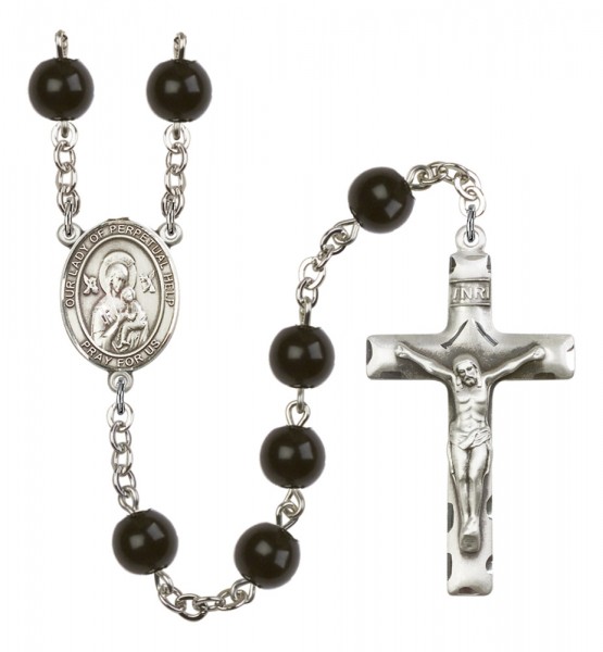 Men's Our Lady of Perpetual Help Silver Plated Rosary - Black