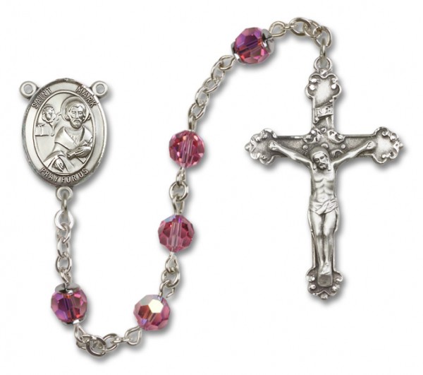 St. Mark the Evangelist Sterling Silver Heirloom Rosary Fancy Crucifix - Rose