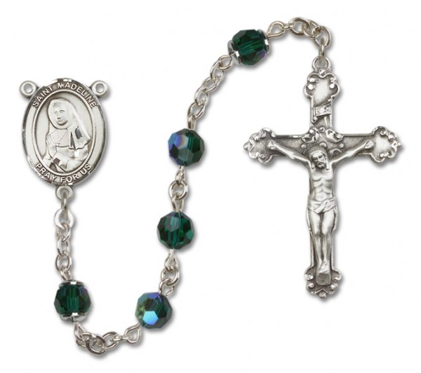 St. Madeline Sophie Barat Sterling Silver Heirloom Rosary Fancy Crucifix - Emerald Green