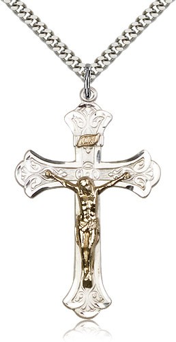 Men's High Polished Crucifix Necklace Two-Tone - Two-Tone