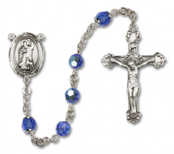St. Drogo Sterling Silver Heirloom Rosary Fancy Crucifix - Sapphire