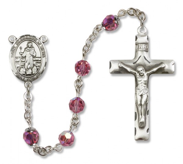 St. Bernadine Sterling Silver Heirloom Rosary Squared Crucifix - Rose
