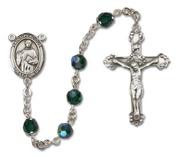 St. Placidus Sterling Silver Heirloom Rosary Fancy Crucifix - Emerald Green