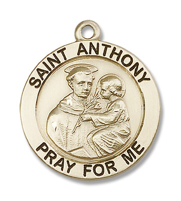 Round Saint Anthony Medal - Quarter Size - 14K Solid Gold