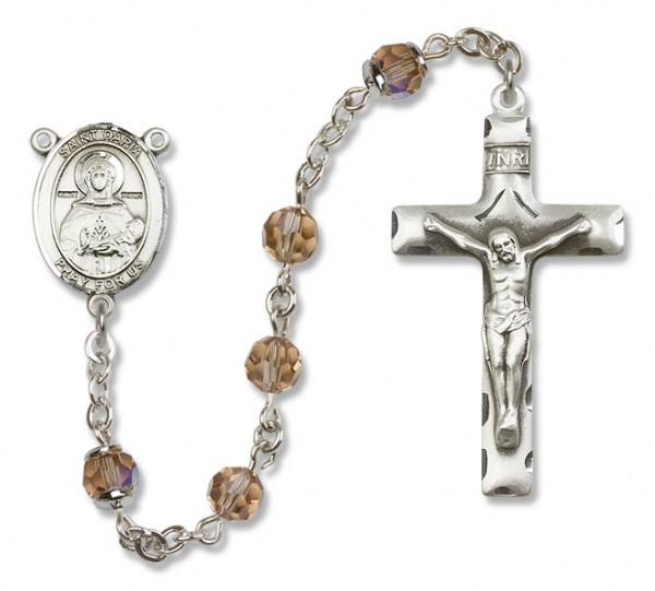 St. Daria  Sterling Silver Heirloom Rosary Squared Crucifix - Topaz