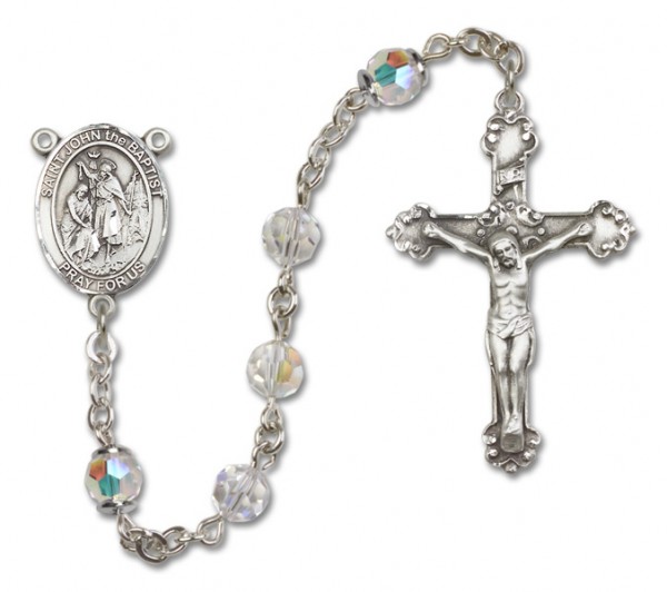St. John the Baptist Sterling Silver Heirloom Rosary Fancy Crucifix - Crystal