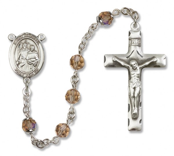 St. Raphael the Archangel Sterling Silver Heirloom Rosary Squared Crucifix - Topaz