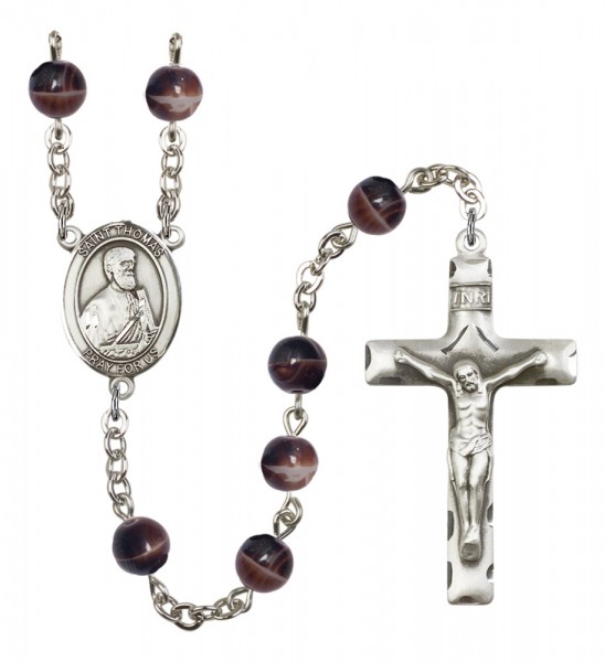 Men's St. Thomas the Apostle Silver Plated Rosary - Brown