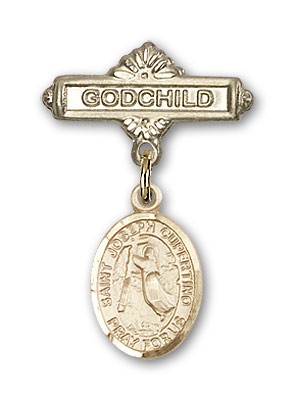 Pin Badge with St. Joseph of Cupertino Charm and Godchild Badge Pin - Gold Tone