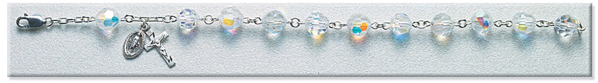 Rosary Bracelet - Sterling Silver with 8mm Crystal Swarovski Beads - Crystal