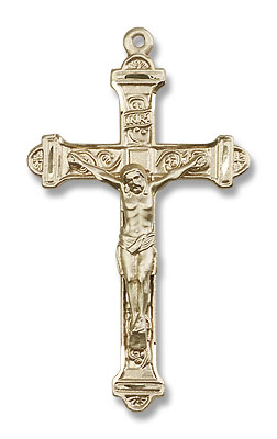 Men's Cross Tip Crucifix Pendant - 14K Solid Gold