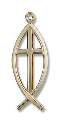 Men's Ichthus Fish with Cross Pendant - 14K Solid Gold