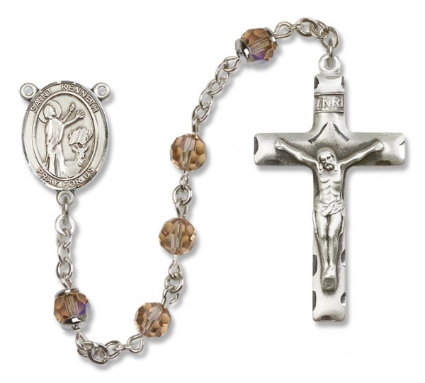 St. Kenneth Sterling Silver Heirloom Rosary Squared Crucifix - Topaz