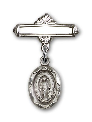 Baby Pin with Miraculous Charm and Polished Engravable Badge Pin - Silver tone