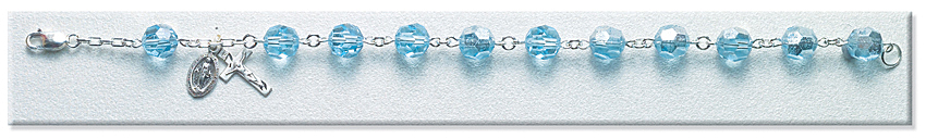 Rosary Bracelet - Sterling Silver with 8mm Light Sapphire Crystal Swarovski Beads - Light Sapphire